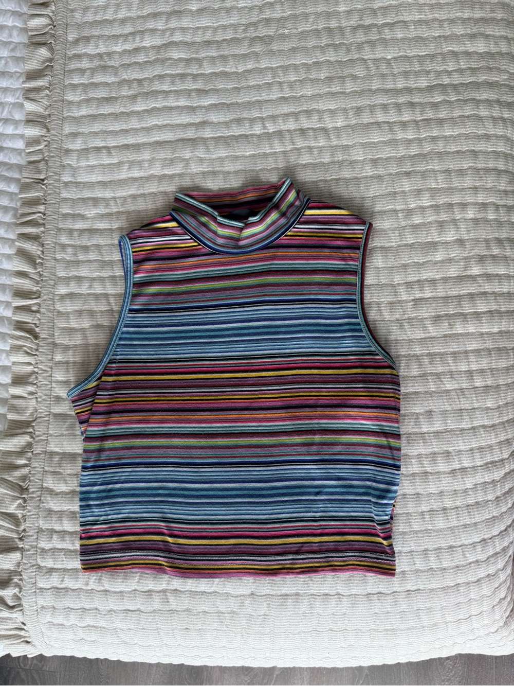 Multicolor Striped Sleeveless Mock Neck Tank